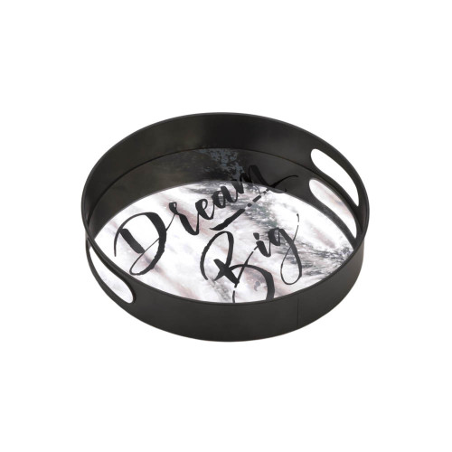 12" Black and Silver Nikki Chu Positano "Dream Big" Round Mirror Tray - IMAGE 1