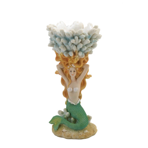 Grand Mermaid Votive Candle Holder - 11.25" - Green and Blue - IMAGE 1