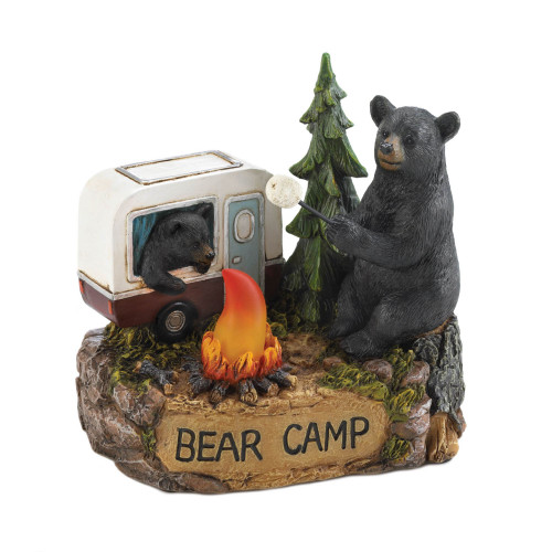 Camping Bear Family Solar Powered Outdoor Figurine - 12.25" - Black and Beige - IMAGE 1