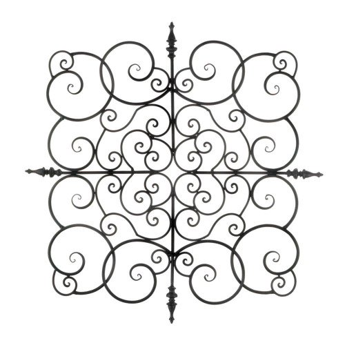 27" Black Fleur-De-Lis Scrollwork Square Wall Plaque - IMAGE 1