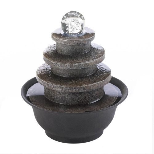 Solar Powered Round 4 Tiered Tabletop Fountain - 9.25" - Black and Brown - IMAGE 1