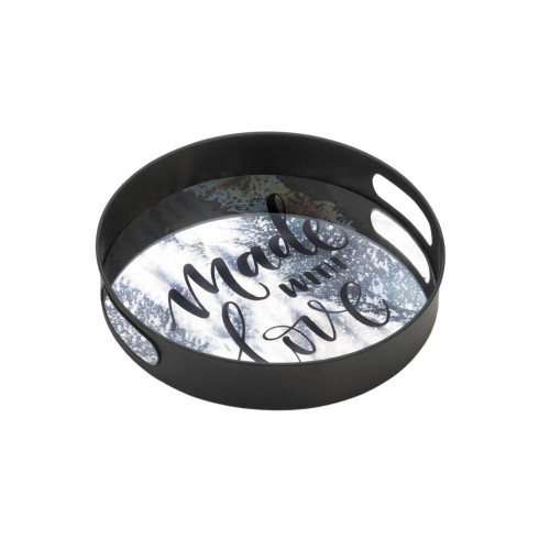 12" Black and Silver Nikki Chu Summerville "Made with Love" Round Mirror Tray - IMAGE 1