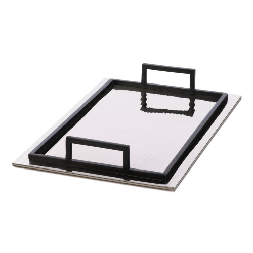 16" Black and Clear Contemporary Rectangular Serving Tray - IMAGE 1
