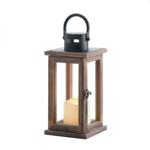 Lodge Wooden LED Candle Lantern - 10.75" - Brown and Black - IMAGE 1