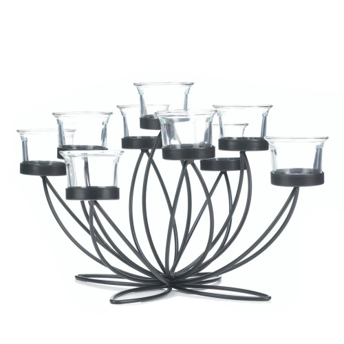 Bloom Tea Light Candle Holder - 9.75" - Black and Clear - IMAGE 1