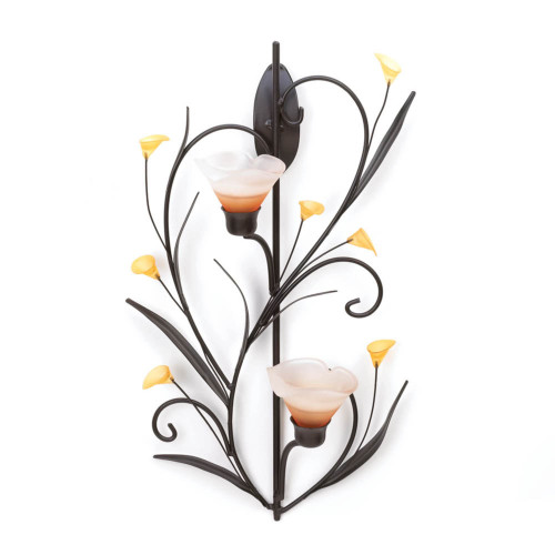 Lilies Candle Wall Sconce - 15" - Bronze Tone and Yellow - IMAGE 1
