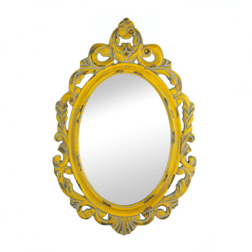 Wooden Framed Oval Wall Mirror - 23.5'" - Yellow - IMAGE 1
