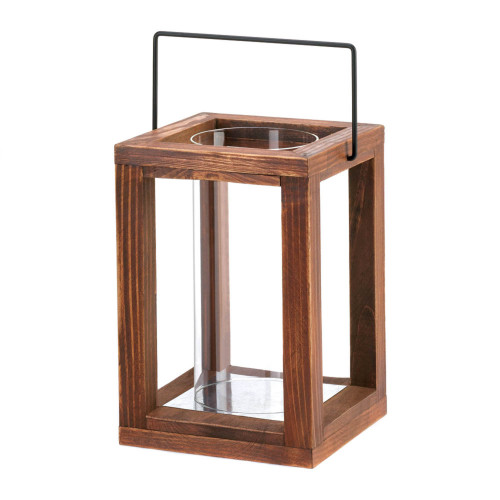 Rustic Wooden Candle Lantern - 9" - Brown - IMAGE 1