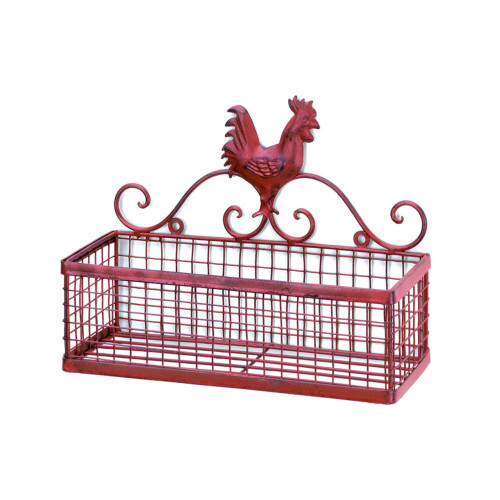9.5" Brick Red Rooster Single Kitchen Wall Storage Rack - IMAGE 1