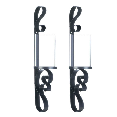 Ornate Candle Wall Sconces - 17.5" - Black and Clear - Set of 2 - IMAGE 1
