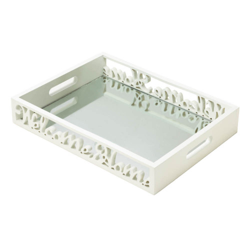 Rectangular "Welcome Home" Mirror Tray - 15.75" - White - IMAGE 1