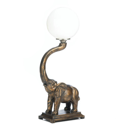 21.25" Bronze and White Trumpeting Elephant Table Lamp - IMAGE 1