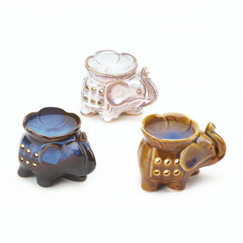 Elephant Candle Oil Warmers - 4" - Brown and Blue - Set of 3 - IMAGE 1