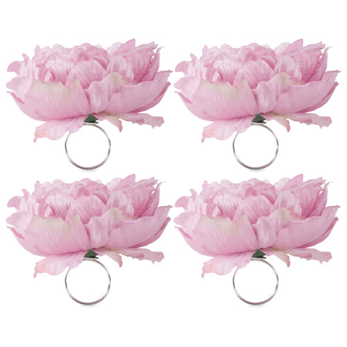 Set of 4 5" Blush Pink Peony Flower Modern Style Napkin Rings - IMAGE 1