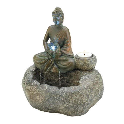9.1" Brown and Gray LED Buddha Water Tabletop Fountain - IMAGE 1