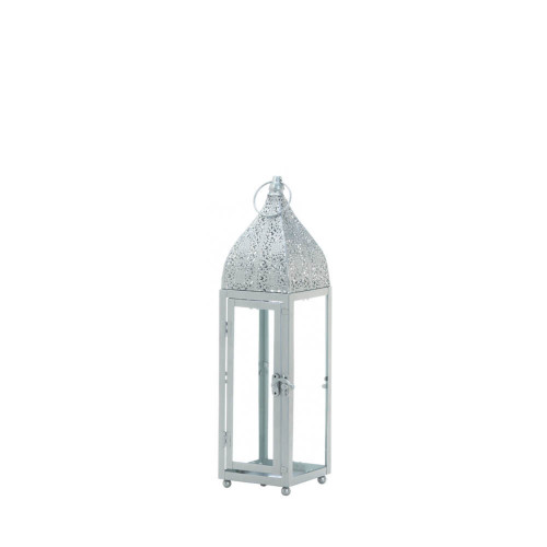 15.25" Silver Moroccan Rectangular Candle Lantern - IMAGE 1