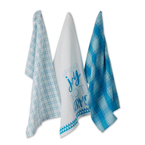 Spread Joy Not Germs Kitchen Dish Towels - 28" - Blue and White - Set of 3 - IMAGE 1