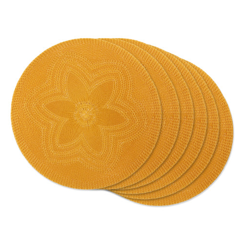 Round Woven Floral Placemats - 15" - Butterscotch Yellow - Set of 6 - IMAGE 1