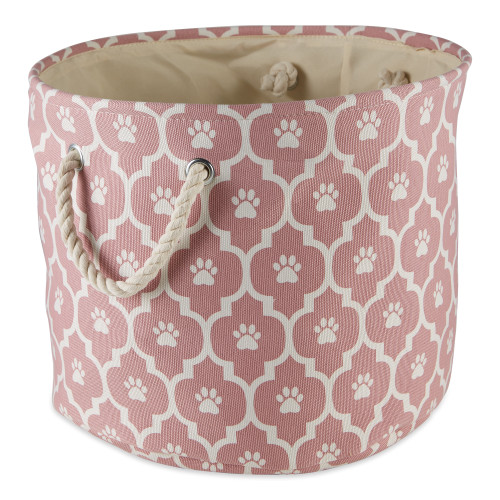 15" Pink Decorative Round Medium Lattice Paw Pet Storage Bin - IMAGE 1