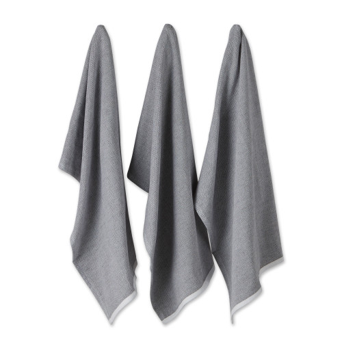 Chambray Terry Cotton Kitchen Dish Towels - 28" - Mineral Gray - Set of 3 - IMAGE 1