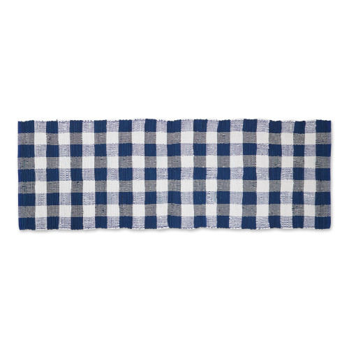 72" Blue and White Buffalo Check Rag Rectangular Rug - IMAGE 1