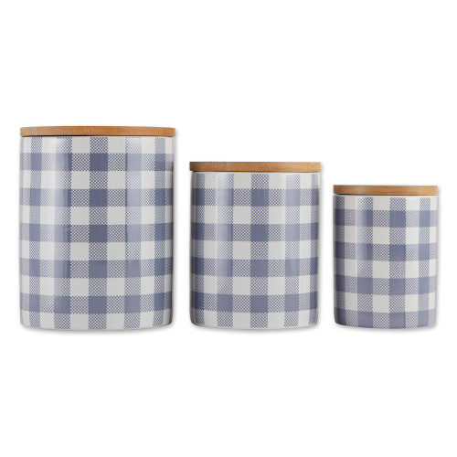 Buffalo Check Kitchen Storage Canisters - 5.5" - Blue and White - Set of 3 - IMAGE 1
