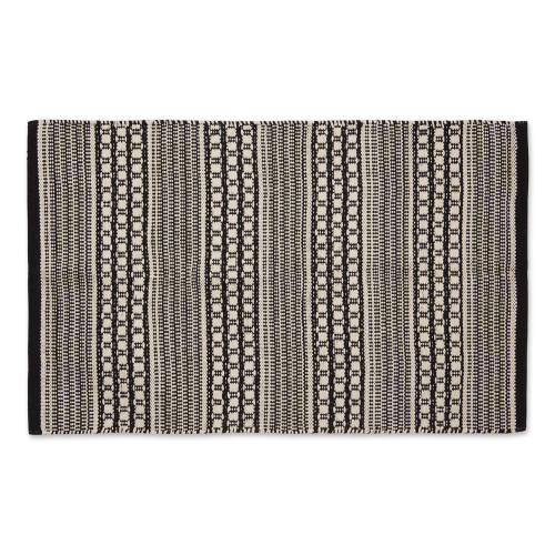 2' x 3' Dobby Striped Hand-Loomed Area Throw Rug - Black and Cream - IMAGE 1