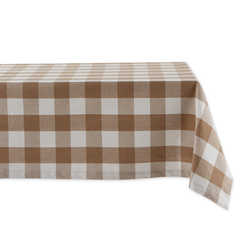 Buffalo Check Rectangular Cotton Tablecloth - 84" - Stone Brown and White - IMAGE 1