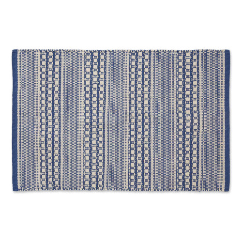 36" Blue Dobby Stripe Hand-Loomed Rectangular Rug - IMAGE 1