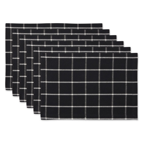 Windowpane Plaid Cotton Placemats - 19" - Black and White - Set of 6 - IMAGE 1
