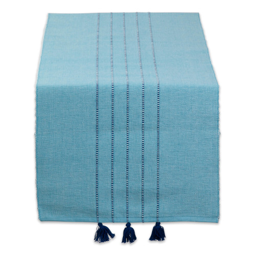 Stripe Quintet Cotton Table Runner with Mini Tassels - 72" - Egyptian Blue - IMAGE 1