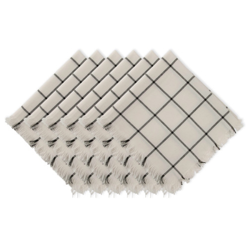 Set of 6 20" x 20" Black and White Check Fringed Napkins - IMAGE 1
