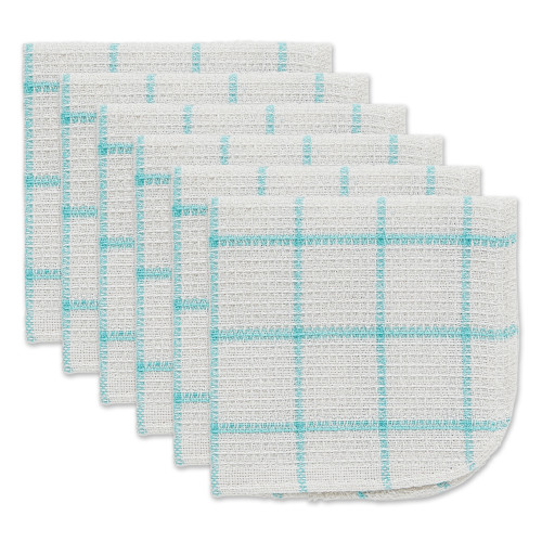 Windowpane Scrubber Kitchen Dish Cloths - 12" - White and Aqua - Set of 6 - IMAGE 1