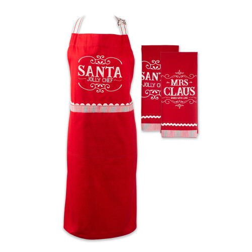 Set of 3 Santa Jolly Chef Christmas Apron and Hand Towels - IMAGE 1
