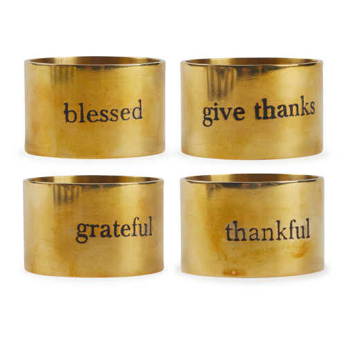 Set of 4 1.5" Gold and Black Assorted Always Grateful Stamped Napkin Rings - IMAGE 1
