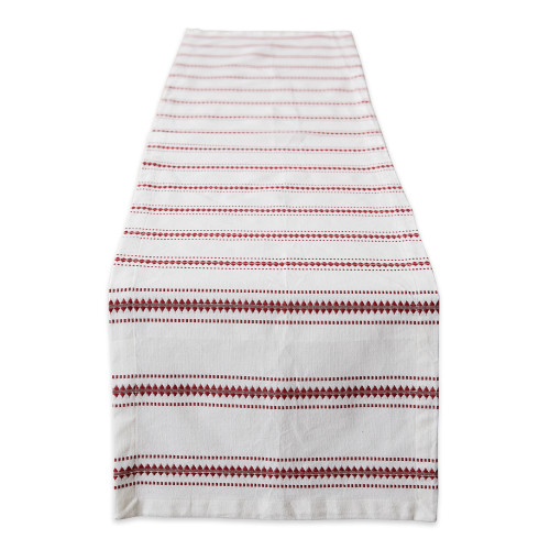 Zig Dobby Stripe Cotton Table Runner - 72" - White and Barn Red - IMAGE 1