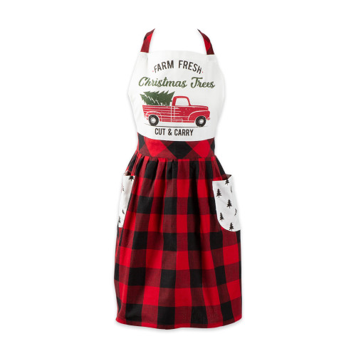 Black and Red Buffalo Plaid Christmas Trees Apron - IMAGE 1