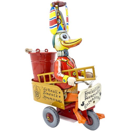8.5" German Collectible Fireman Duck Tin Toy - IMAGE 1