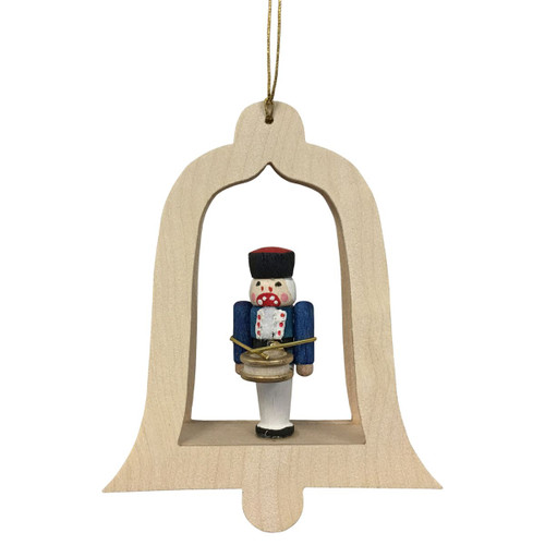 3.25" Richard Glaesser Nutcracker Drummer in a Bell Christmas Ornament - IMAGE 1