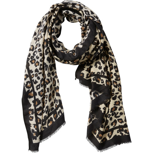 71" Tickled Pink Brown and Black Ecru Leopard Fashion Scarf - IMAGE 1