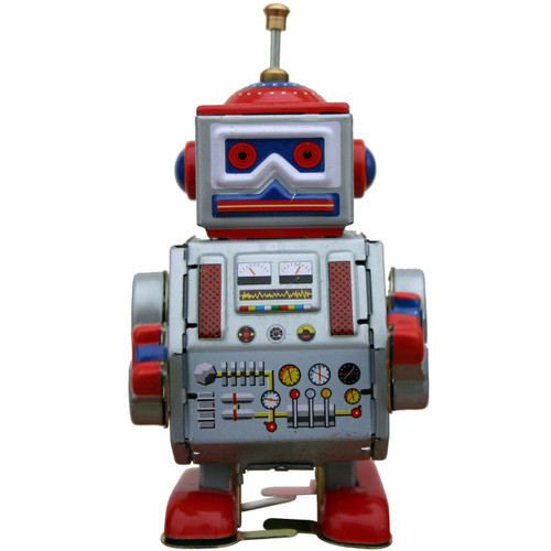 Robot Wind Up Adult Collectible Tin Toy - 4.25" - Silver and Red - IMAGE 1