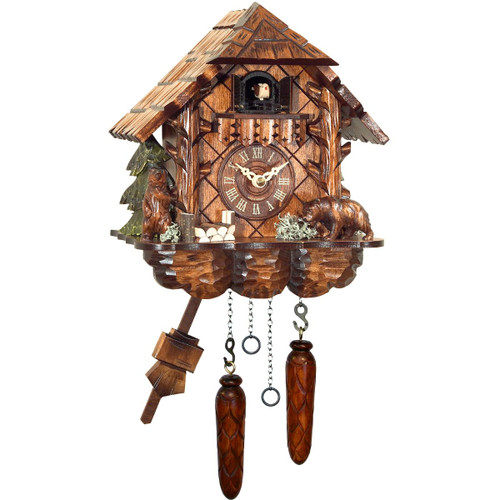 9.75" Engstler Battery-Operated Carved Bears Full Size Cuckoo Wall Clock - IMAGE 1