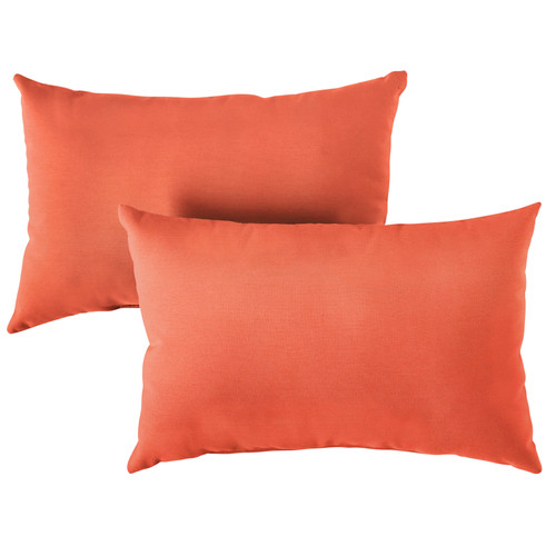 Set of 2 13" x 20" Coral Orange Solid Indoor and Outdoor Lumbar Pillows - IMAGE 1