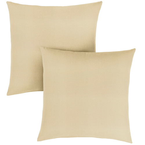 Set of 2 Beige Sunbrella Canvas Antique Indoor and Outdoor Throw Pillows, 18" - IMAGE 1
