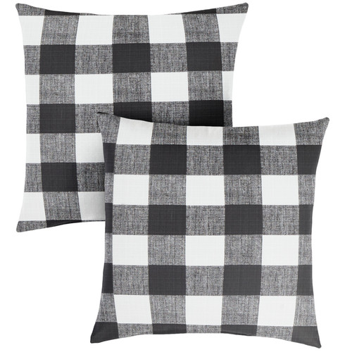 Set of 2 Black and White Buffalo Plaid Indoor and Outdoor Square Pillows 18" - IMAGE 1