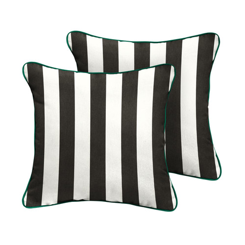 Set of 2 Black, Green, and White Cabana Classic Canvas Forest Sunbrella Outdoor Square Pillows 18" - IMAGE 1