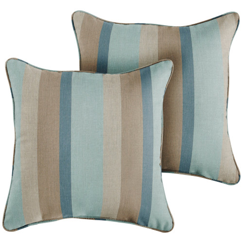Set of 2 Brown and Blue Stripe Sunbrella Outdoor Pillow 18" - IMAGE 1