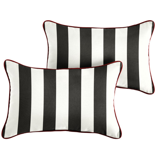 Set of 2 Black, Red, and White Cabana Classic Canvas Jockey Sunbrella Outdoor Lumbar Pillows 13" x 20" - IMAGE 1