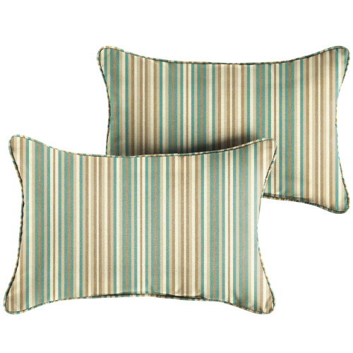 Set of 2 Green and Brown Stripe Sunbrella Outdoor Pillow 20" - IMAGE 1