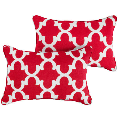 Set of 2 Scalloped Red and White Corded Indoor and Outdoor Lumbar Pillow, 20" - IMAGE 1